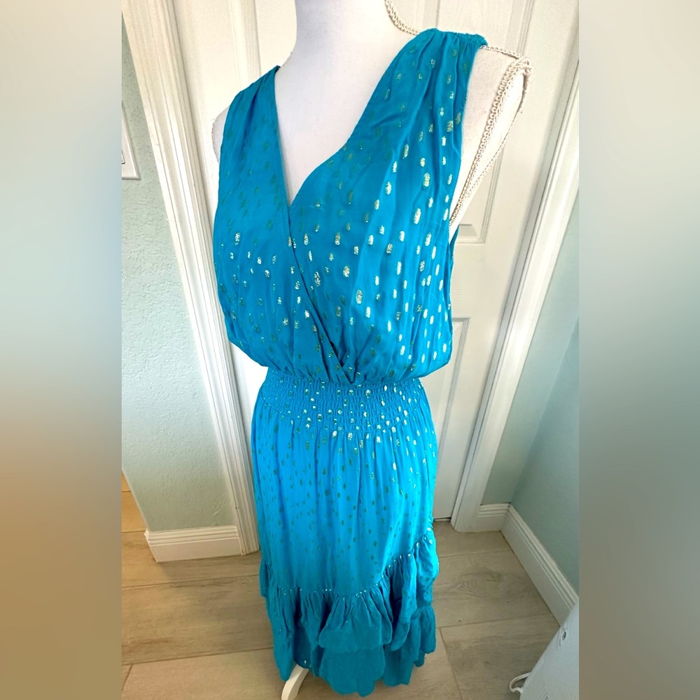 Lilly Pulitzer Valeri Sleeveless Midi Dress Blue Gold Metallic Size 2